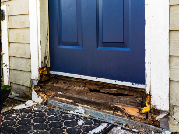 broken door in Shillington Homes