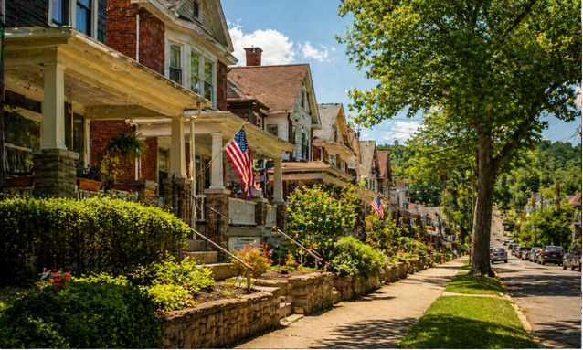 Sunny suburban street with charming houses in Pottstown
