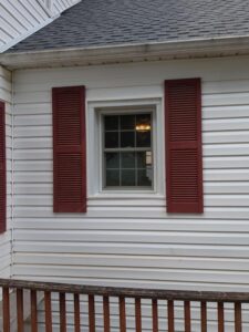 A freshly redone window and window frame in Mount Joy, Pennsylvania that was done by Joyland Roofing.